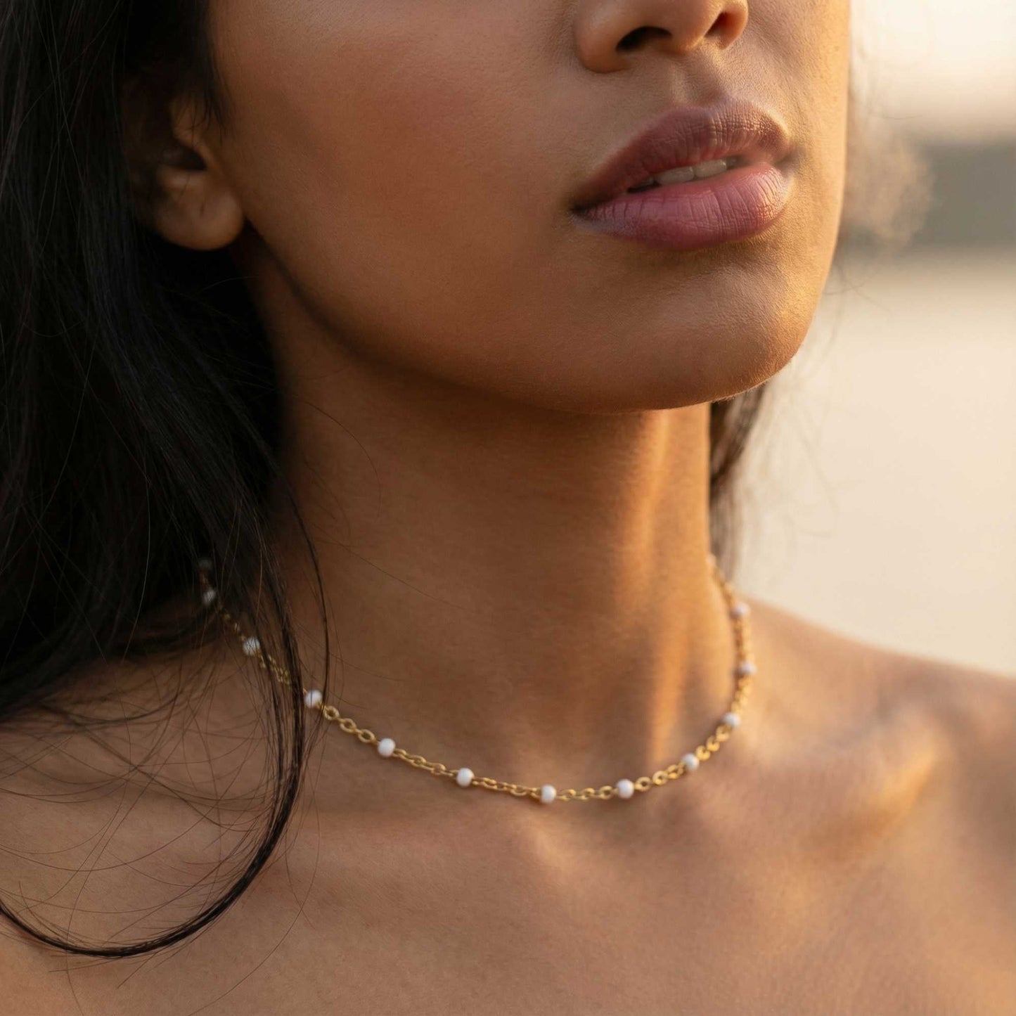 Chloe White Beaded Choker