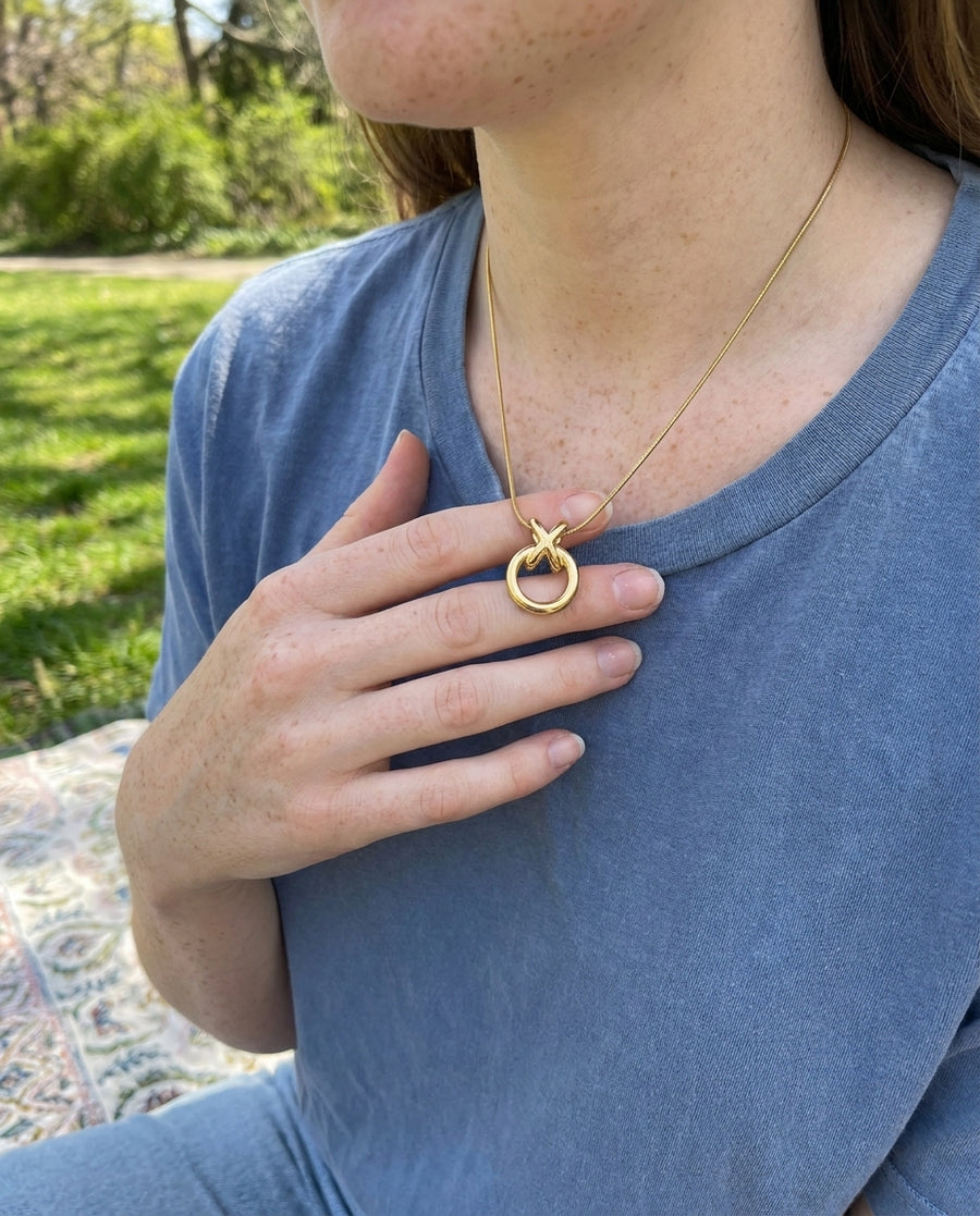 Florence Moon Radiance Necklace at a park picnic
