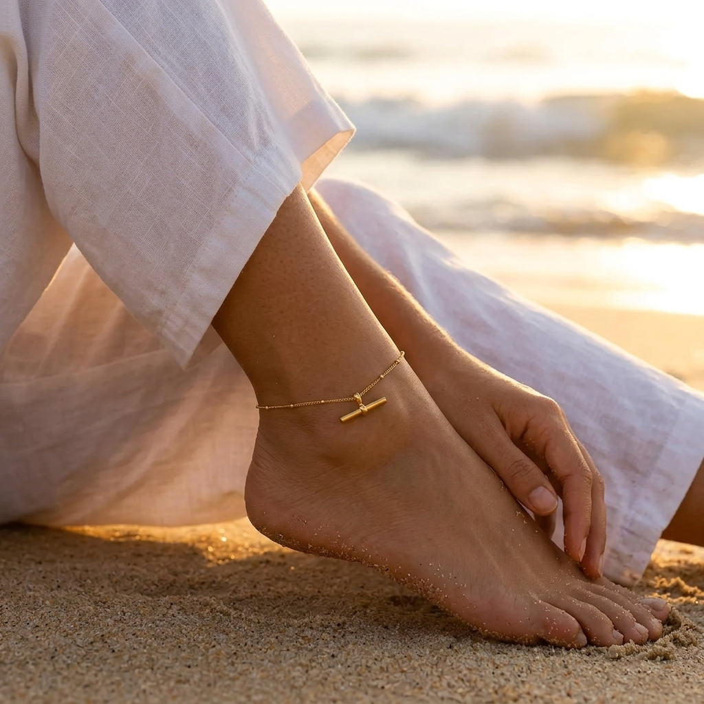 Elisabetta Bar Gold Anklet