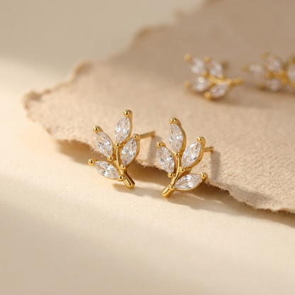 Beatrice Crystal Leaf Stud Earrings