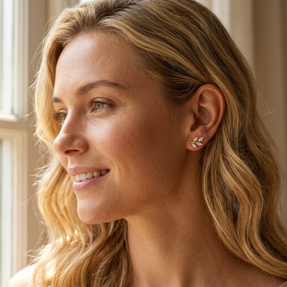 Beatrice Crystal Leaf Stud Earrings