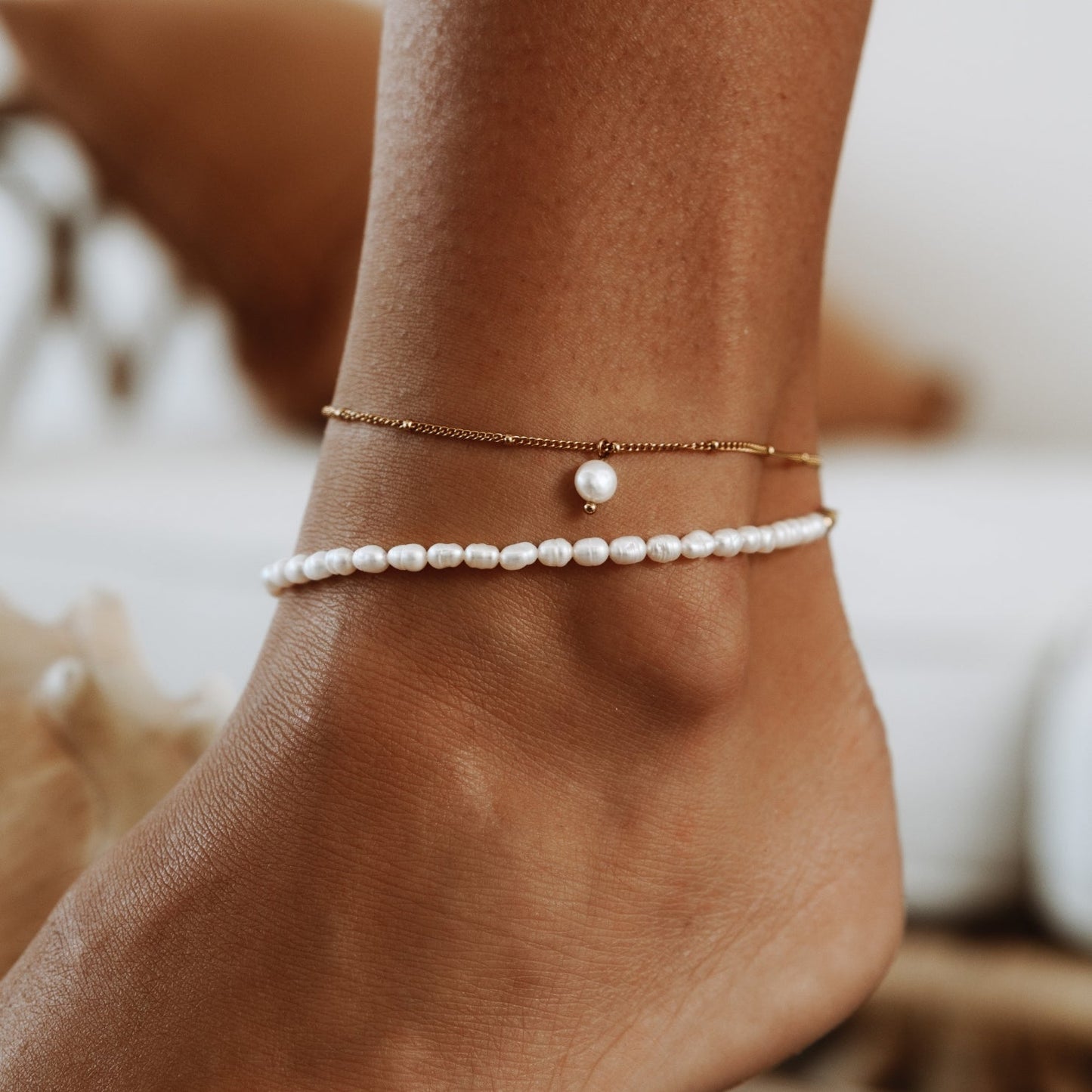 Isabella Pearl Gold Anklet