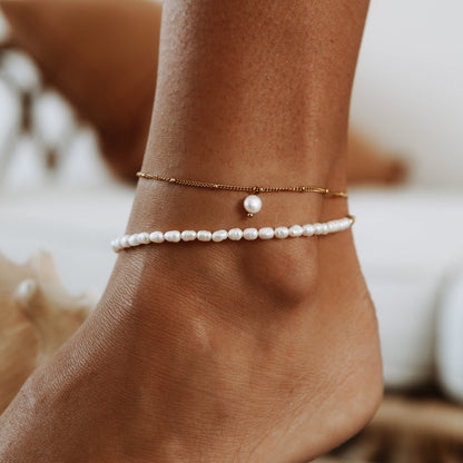 Isabella Pearl Gold Anklet